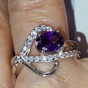 Amethyst in Sterling Ring size 7 in Box Unique Shape